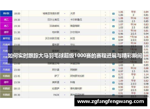 如何实时跟踪大马羽毛球超级1000赛的赛程进展与精彩瞬间